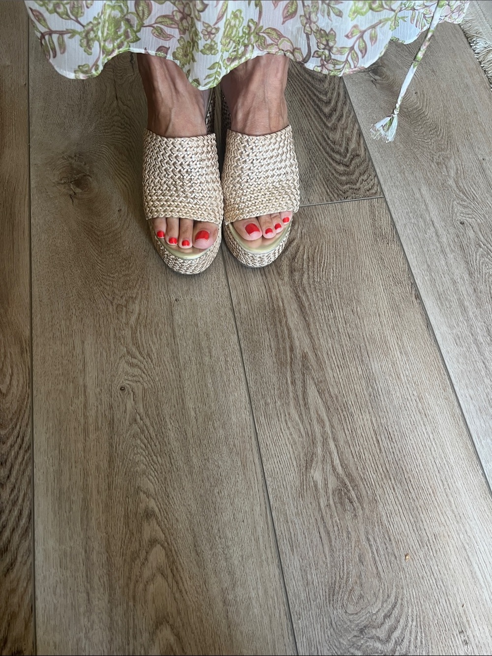 Nine West Cream Woven Platform Slide Sandals with Open Toe